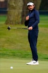 Mike Lorenzo-Vera, of France, reacts after missing a putt on the sixth hole during the second round of the PGA Championship golf tournament at TPC Harding Park Friday, Aug. 7, 2020, in San Francisco. (AP Photo/Charlie Riedel)