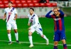 Barcelona's Martin Braithwaite reacts after missing to score from a penalty shot during the Spanish La Liga soccer match between Barcelona and Eibar at the Camp Nou stadium in Barcelona in Barcelona, Spain, Tuesday, Dec. 29, 2020. (AP Photo/Joan Monfort)