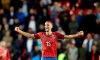 In this file picture taken on Friday, Oct. 11, 2019, Czech Republic's Tomas Soucek celebrates at the end of the Euro 2020 group A qualifying soccer match between Czech Republic and England at the Sinobo stadium in Prague, Czech Republic. Czech Republic midfielder Tomas Soucek has moved from Slavia Prague to English Premier League team West Ham United on loan, according to a club announcement Wednesday Jan. 29, 2020. (AP Photo/Petr David Josek/File)
