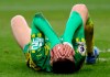 West Bromwich Albion's Okay Yokuslu holds hi s face after missing a chance during the English Premier League soccer match between Burnley and West Bromwich Albion at Turf Moor stadium in Burnley, England, Saturday, Feb. 20, 2021. (Clive Brunskill/Pool via AP)