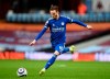 Leicester's James Maddison kicks the ball during the English Premier League soccer match between Aston Villa and Leicester City at Villa Park in Birmingham, England, Sunday, Feb. 21, 2021. (AP Photo/Michael Regan, Pool)