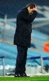 PSG's head coach Mauricio Pochettino during the Champions League semifinal second leg soccer match between Manchester City and Paris Saint Germain at the Etihad stadium, in Manchester, Tuesday, May 4, 2021. (AP Photo/Dave Thompson)