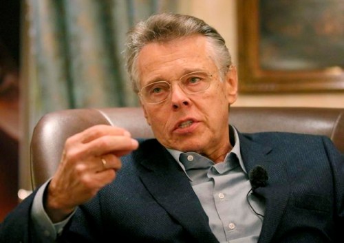 File---Picture taken Dec.29, 2015 shows Latvian conductor Mariss Jansons gestures during an interview with The Associated Press in Vienna, Austria. Jansons died 76 years old. (AP Photo/Ronald Zak)