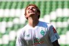 Werder's Josh Sargent celebrates his goal for the 6:1 during a German Bundesliga soccer match between Werder Bremen and 1. FC Cologne in Bremen, Germany, Saturday, June 27, 2020. (Carmen Jaspersen/dpa via AP, pool)