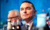 Hertha BSC investor Lars Windhorst speaks during a press conference after the resignation of coach Klinsmann two days ago, in Berlin, Germany, Thursday, Feb.13, 2020. (Andreas Gora/dpa via AP)