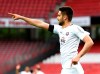 Dimitrij Nazarov from Aue cheers about his goal during a match of German second Bundesliga disvison between 1. Fc Nuremberg and Ersgebirg Aue in Nuremberg,Germany, Friday, May 22, 2020. (Matthias Hangst/pool via AP)