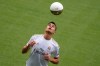 Brazilian player Rainier heads a ball during his official presentation after signing for Real Madrid at the Santiago Bernabeu stadium in Madrid, Spain, Tuesday, Feb. 18, 2020. (AP Photo/Paul White)