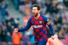 Barcelona's Lionel Messi celebrates after scoring his side's opening goal during a Spanish La Liga soccer match between Barcelona and Eibar at the Camp Nou stadium in Barcelona, Spain, Saturday Feb. 22, 2020. (AP Photo/Joan Monfort)