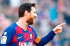 Barcelona's Lionel Messi celebrates after scoring his side's second goal during a Spanish La Liga soccer match between Barcelona and Eibar at the Camp Nou stadium in Barcelona, Spain, Saturday Feb. 22, 2020. (AP Photo/Joan Monfort)
