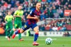 Barcelona's new signing Martin Braithwaite runs with the ball during a Spanish La Liga soccer match between Barcelona and Eibar at the Camp Nou stadium in Barcelona, Spain, Saturday Feb. 22, 2020. (AP Photo/Joan Monfort)