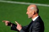Real Madrid's head coach Zinedine Zidane gives instructions during a Spanish La Liga soccer match between Celta and Real Madrid at the Balaidos stadium in Vigo, Spain, Saturday March 20, 2021. (AP Photo/Lalo R.Villar)