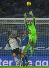 Fulham's goalkeeper Alphonse Areola jumps to catch the ball during an English Premier League soccer match between Brighton and Fulham at the Amex stadium in Brighton, England, Wednesday Jan. 27, 2021. (Mike Hewitt/Pool via AP)