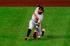 Baltimore Orioles left fielder Dwight Smith Jr. cannot catch an RBI-double by Philadelphia Phillies' Andrew Knapp during the second inning of a baseball game, Wednesday, Aug. 12, 2020, in Philadelphia. (AP Photo/Matt Slocum)
