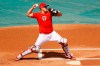Philadelphia Phillies' J.T. Realmuto throws to second base during baseball practice at Citizens Bank Park, Monday, July 6, 2020, in Philadelphia. (AP Photo/Matt Slocum)