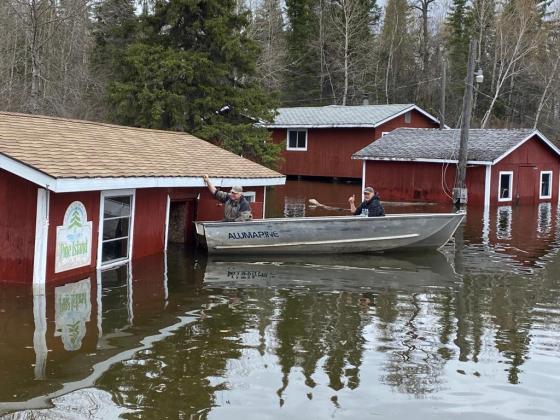 Several buildings have flooded at Pine Island Lodge, located on the Winnipeg River in Whiteshell Provincial Park. (Adam Matveicikas photo)