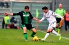 Sassuolo's Filip Djuricic, left, and Cagliari's Nahitan Nandez vie for the ball during a Serie A soccer match between Sassuolo and Cagliari, in Reggio Emilia, Italy, Sunday, Dec. 8, 2019. (Serena Campanini/ANSA via AP)