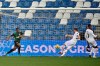 AC Milan's Alexis Saelemaekers, center, scores his side's 2nd goal during the Serie A soccer match between Sassuolo and AC Milan at the Mapei Stadium in Reggio Emilia, Italy, Sunday, Dec. 20, 2020. (Spada/LaPresse via AP)