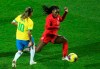 Brazil's Marta, left, and Canada's Deanne Rose compete for the ball during their International friendly soccer match between Brazil and Canada, Tuesday, March 10, 2020. Canada remains in eighth place in the latest FIFA women's world soccer rankings but now finds itself sharing the space with Brazil. THE CANADIAN PRESS/AP/Michel Spingler