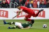 Toronto FC midfielder Marky Delgado (8) falls over Portland Timbers defender Jorge Moreira (2) as the two collide during first half MLS soccer action at BMO Field in Toronto, Saturday, April 27, 2019. Toronto FC confirmed Thursday that Delgado has signed a new long-term contract. THE CANADIAN PRESS/Cole Burston