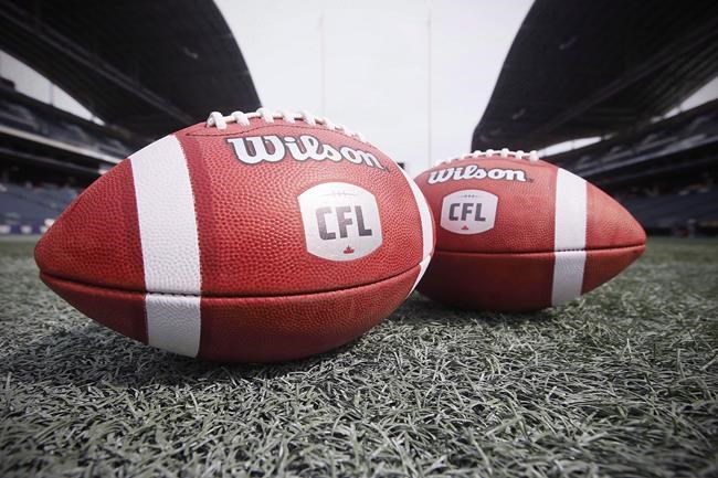 New CFL balls are photographed at the Winnipeg Blue Bombers stadium in Winnipeg Thursday, May 24, 2018. It seems the CFL shouldn't be holding its breath for much-needed financial assistance from the Canadian government. THE CANADIAN PRESS/John Woods