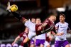 Torino's Simone Zaza, center, in action during the Serie A soccer match between Torino and Fiorentina, at the Olympic Stadium in Turin, Italy, Friday, Jan. 29, 2021. (Fabio Ferrari/LaPresse via AP)