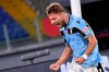 Lazio's Ciro Immobile celebrates scoring a goal during the Serie A Soccer match between Lazio and Cagliari, at Stadio Olimpico, in Rome, Italy, Thursday, July 23, 2020. (Alfredo Falcone/LaPresse via AP)