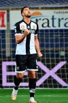 Parma's Graziano Pelle celebrates after scoring the first goal, during an Italian serie A soccer soccer match between Parma and Genoa at the Ennio Tardini stadium in Parma, Italy, Friday, March 19, 2021. (Massimo Paolone/LaPresse via AP)