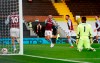 Aston Villa's Conor Hourihane, second left, points as he celebrates after scoring his side's second goal during the English Premier League soccer match between FC Fulham and Aston Villa in London, England, Monday, Sept. 28, 2020. (Will Oliver/Pool via AP)