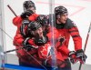 Team Canada's Barrett Hayton (27) celebrates with teammates after scoring a goal during third period action against the United States at the World Junior Hockey Championships in Ostrava, Czech Republic, Thursday, Dec. 26, 2019. THE CANADIAN PRESS/Ryan Remiorz
