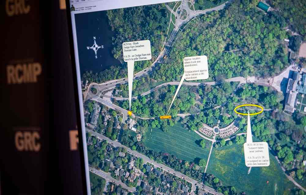 CP
A map indicating the path of an armed man who breached the gates of Rideau Hall on July 2. (Justin Tang / Canadian Press)