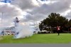RBC Heritage defending champion C.T. Pan hits a ceremonial tee shot as a canon is fired Wednesday, June 17, 2020, at Hilton Head Island, S.C. The golf tournament begins Thursday. (Scott Schroeder/The Island Packet via AP)