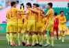 China's Ji Xiang (12) celebrates after scoring his side's opening goal during the men's soccer match of East Asian Football Federation E-1 Football Championship between Hong Kong and China at Busan Asiad Main Stadium in Busan, South Korea, Wednesday, Dec. 18, 2019. (Kim Do-hun/Yonhap via AP)