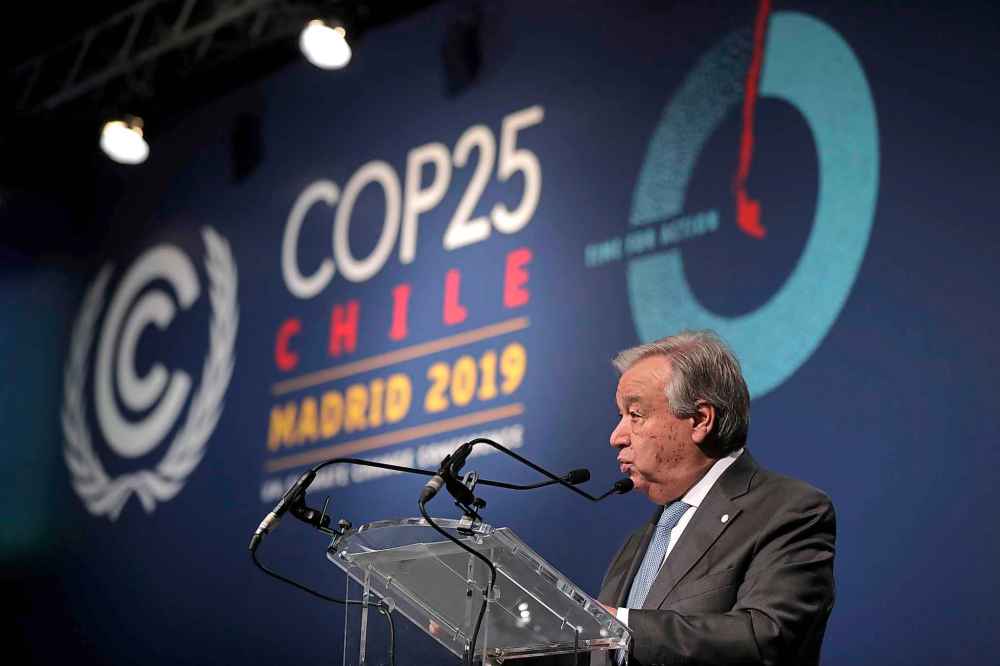 (AP Photo/Manu Fernandez)
Antonio Guterres, Secretary-General of the United Nations delivers a speech at the COP25 climate talks summit in Madrid, Spain, Thursday.
