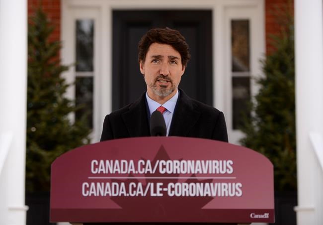 Prime Minister Justin Trudeau addresses Canadians on the COVID-19 situation from Rideau Cottage in Ottawa on Wednesday, March 25, 2020. THE CANADIAN PRESS/Sean Kilpatrick