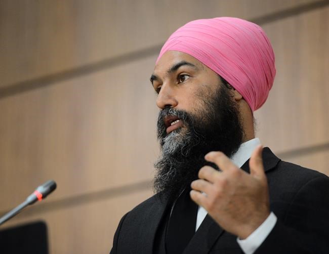 NDP leader Jagmeet Singh holds a press conference on Parliament Hill amid the COVID-19 pandemic in Ottawa on Monday May 25, 2020. THE CANADIAN PRESS/Sean Kilpatrick