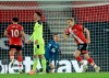 Southampton's Stuart Armstrong, right, celebrates after scoring his side's second goal during the English Premier League soccer match between Southampton and Newcastle United in Southampton, England, Friday, Nov. 6, 2020. (Adam Davy/Pool Photo via AP)