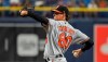 Baltimore Orioles starter Spenser Watkins pitches against the Tampa Bay Rays during the first inning of a baseball game Monday, July 19, 2021, in St. Petersburg, Fla.(AP Photo/Steve Nesius)