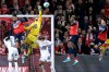 Lille's Victor Osimhen, second right, attempt head during his French League One soccer match between Lille and Brest at the Lille Metropole stadium, in Villeneuve d'Ascq, northern France, Friday, Dec. 6, 2019. (AP Photo/Michel Spingler)
