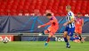 Chelsea's Mason Mount scores his side's opening goal during the Champions League, first leg, quarterfinal soccer match between FC Porto and Chelsea at the Ramon Sanchez-Pizjuan stadium in Seville, Spain, Wednesday, April 7, 2021. (AP Photo/Angel Fernandez)
