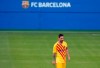 Barcelona's Lionel Messi leaves the field at half time during the pre-season friendly soccer match between Barcelona and Gimnastic at the Johan Cruyff Stadium in Barcelona, Spain, Saturday, Sept.12, 2020. (AP Photo/Joan Monfort)