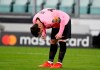 Barcelona's Lionel Messi reacts after missing a chance during the Champions League group G soccer match between Juventus and Barcelona at the Allianz stadium in Turin, Italy, Wednesday, Oct. 28, 2020. (AP Photo/Antonio Calanni)