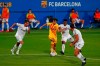 Barcelona's Trincao, center, in action during the pre-season friendly soccer match between Barcelona and Gimnastic at the Johan Cruyff Stadium in Barcelona, Spain, Saturday, Sept.12, 2020. (AP Photo/Joan Monfort)