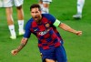 Barcelona's Lionel Messi celebrates after scoring his side's second goal during the Champions League round of 16, second leg soccer match between Barcelona and Napoli at the Camp Nou Stadium in Barcelona, Spain, Saturday, Aug. 8, 2020. (AP Photo/Joan Monfort)
