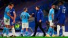 Manchester City's Sergio Aguero greets Chelsea's head coach Frank Lampard after the English Premier League soccer match between Chelsea and Manchester City at Stamford Bridge, London, England, Sunday, Jan. 3, 2021. City won the match 3-1. (AP Photo/Ian Walton/Pool)