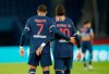 PSG's Kylian Mbappe celebrates with Neymar after scoring his side's sixth goal during the French League One soccer match between Paris Saint-Germain and Angers at the Parc des Princes in Paris, France, Friday, Oct. 2, 2020. (AP Photo/Francois Mori)