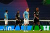 Manchester City's Kevin De Bruyne reacts after Lyon's Moussa Dembele scored his side's third goal during the Champions League quarterfinal soccer match between Lyon and Manchester City at the Jose Alvalade stadium in Lisbon, Portugal, Saturday, Aug. 15, 2020. (Miguel A. Lopes/Pool via AP)