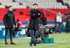 PSG's head coach Mauricio Pochettino stands on the touchline during the French League One soccer match between Paris Saint-Germain and Brest at the Parc des Princes in Paris, Saturday, Jan. 9, 2021. (AP Photo/Francois Mori)