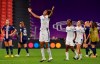 Lyon's Wendie Renard celebrates at the end of the Women's Champions League semifinal soccer match between Lyon and Paris Saint-Germain in Bilbao, Spain, Wednesday, Aug. 26, 2020. Lyon won the match 1-0. (AP Photo/Alvaro Barrientos,Pool)