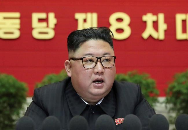 In this photo provided by the North Korean government, North Korean leader Kim Jong Un speaks at the ruling party congress in Pyongyang, North Korean, Friday, Jan. 8, 2021. Kim threatened to expand his nuclear arsenal and develop more sophisticated weapons systems, saying the fate of relations with the United States depends on whether it abandons its hostile policy, state media reported Saturday. The congress, the Workers Party's top decision-making body, convened for the first time in five years. Independent journalists were not given access to cover the event depicted in this image distributed by the North Korean government. The content of this image is as provided and cannot be independently verified. Korean language watermark on image as provided by source reads: