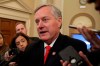 FILE - In this Nov. 13, 2019, file photo, Rep. Mark Meadows, R- N.C., speaks to reporters as the hearing with top U.S. diplomat in Ukraine William Taylor, and career Foreign Service officer George Kent, at the House Intelligence Committee ends on Capitol Hill in Washington. In a statement Thursday, Dec. 19, 2019, the North Carolina congressman and top ally to President Donald Trump says he struggled with the decision and came to it after discussion with his family.(AP Photo/Andrew Harnik, File)